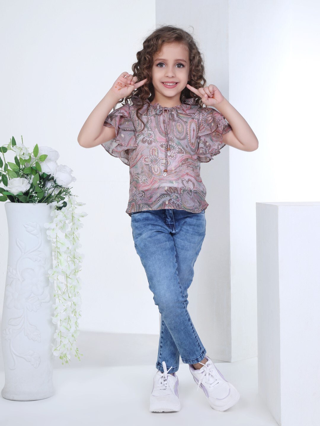 

Peppermint Girls Floral Printed Georgette Top, Brown