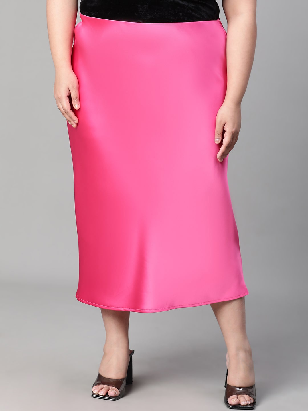 

Oxolloxo Plus Size Satin Pencil Midi Skirts, Pink