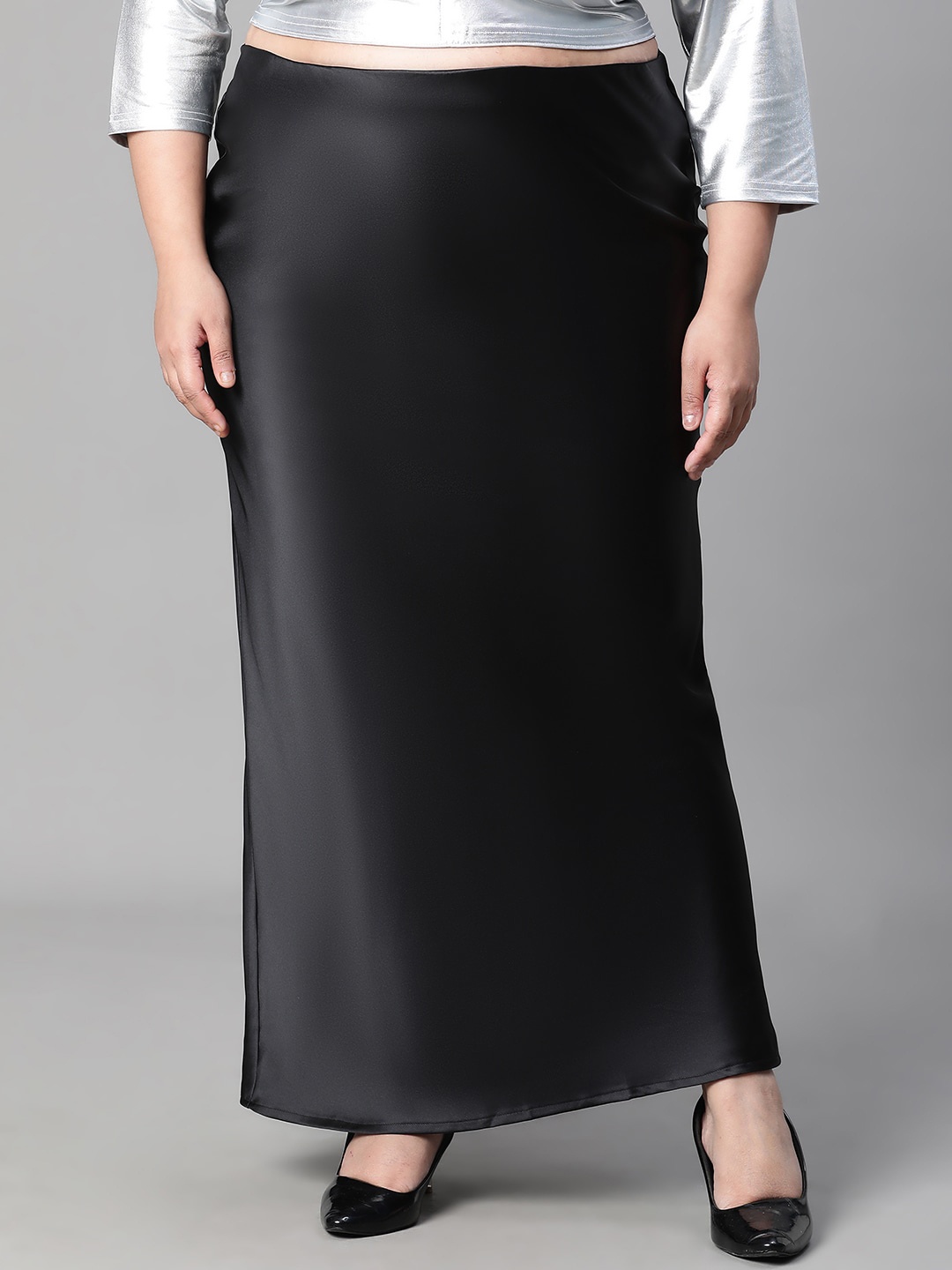 

Oxolloxo Plus Size Satin Pencil Skirts, Black