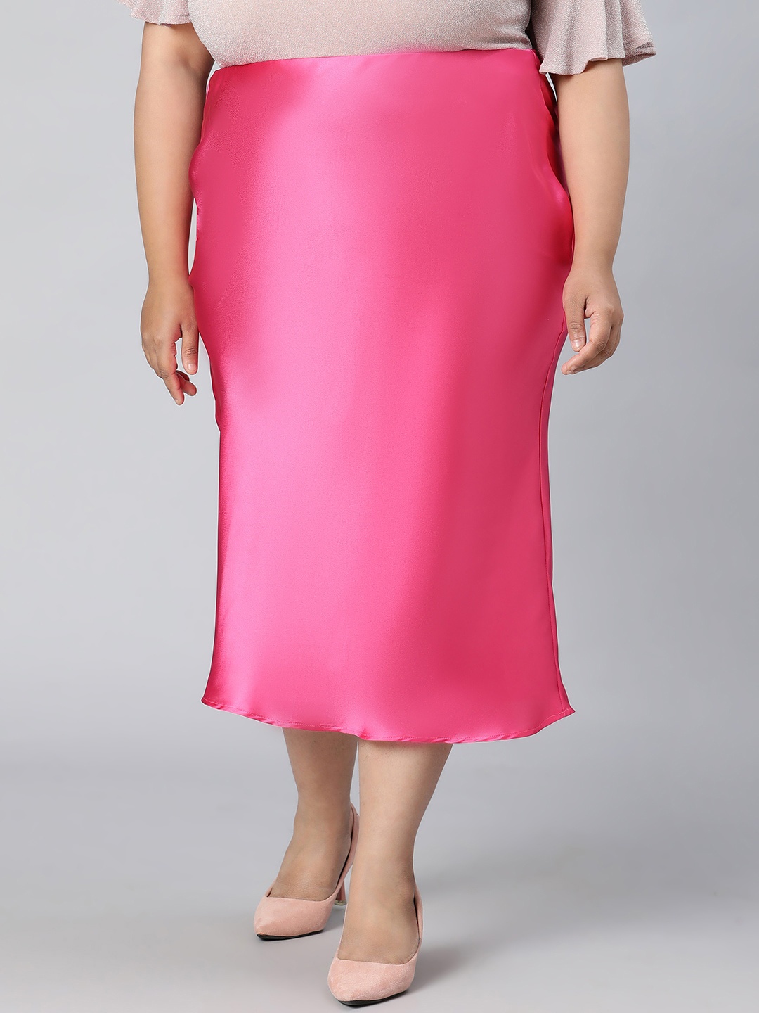 

Oxolloxo Plus Size Pencil Midi Skirts, Pink
