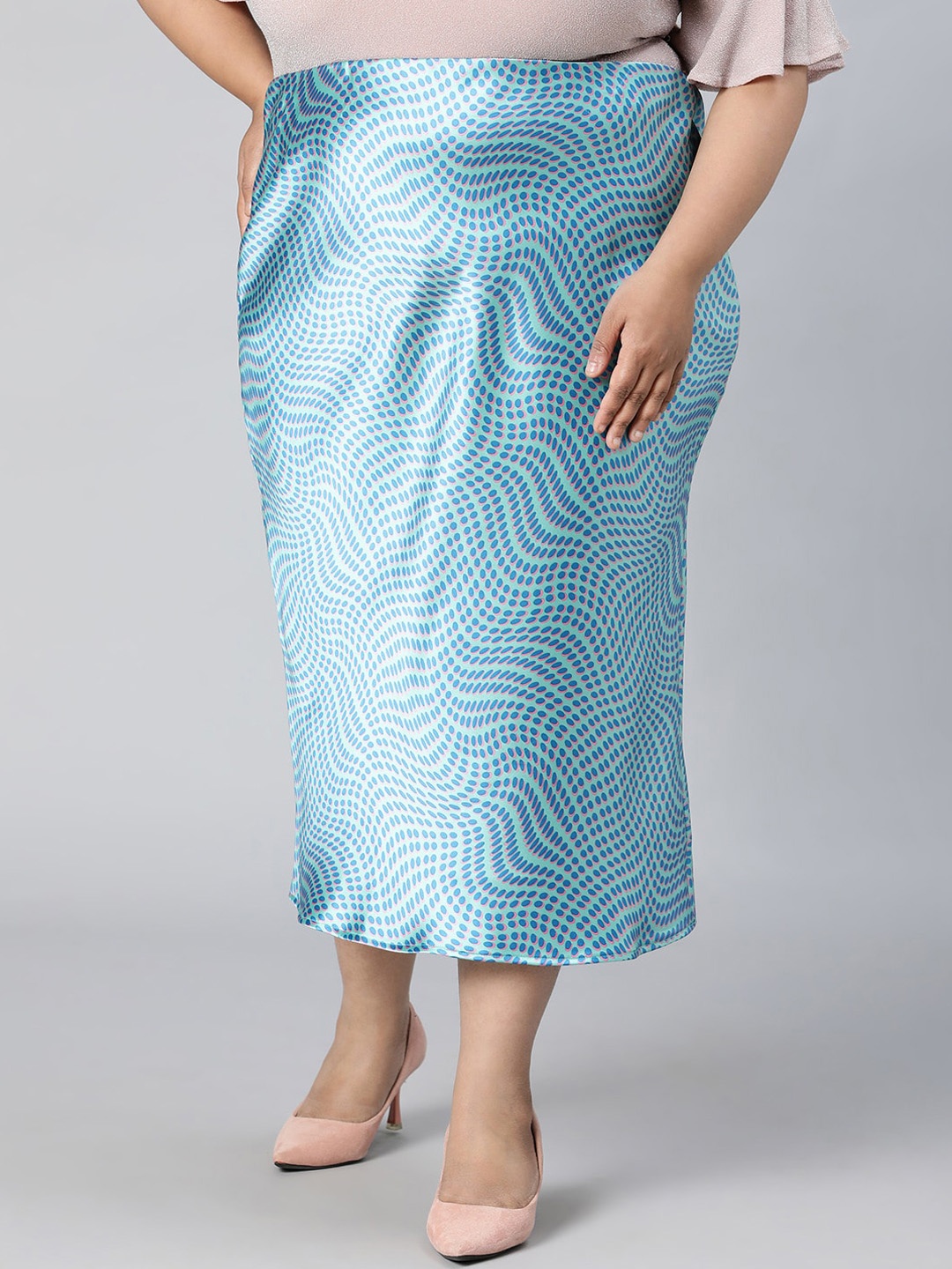 

Oxolloxo Straight Plus Size Midi Skirts, Blue