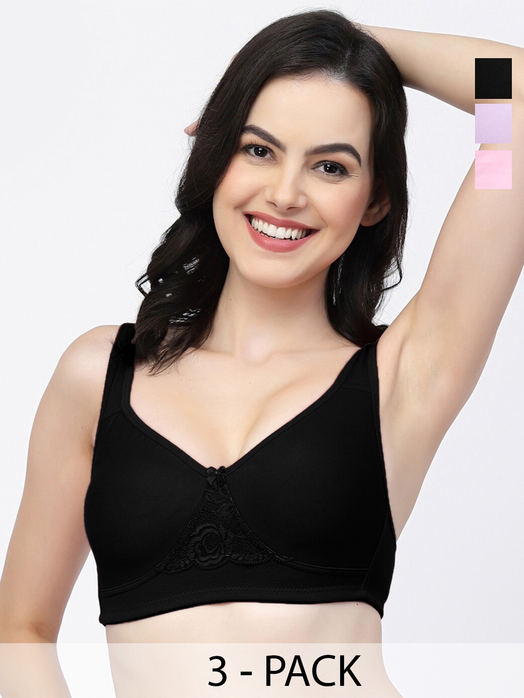 

College Girl Pack Of 3 Full Coverage Non Padded T-shirt Bra With All Day Comfort, Black