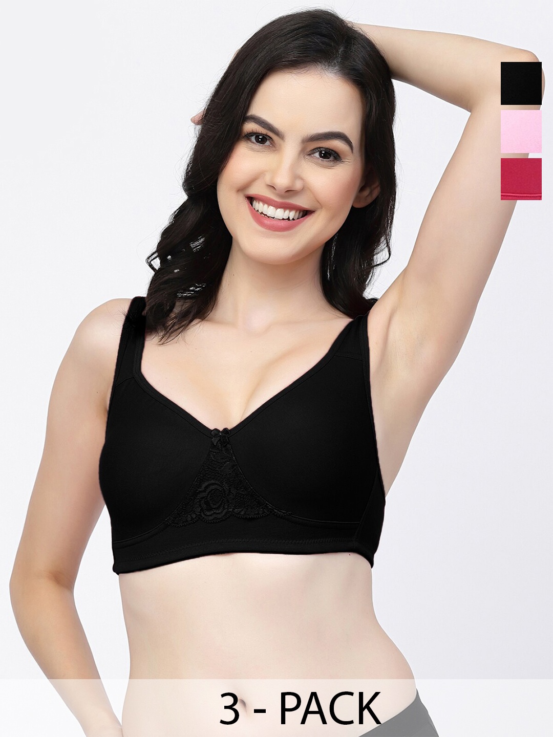 

College Girl Pack Of 3 Full Coverage Non Padded T-shirt Bra With All Day Comfort, Pink