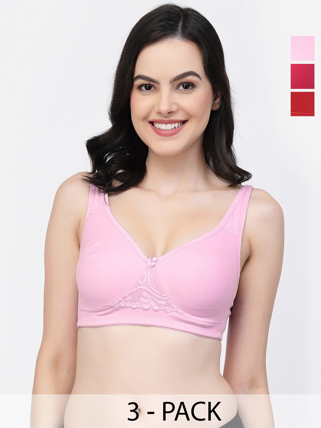 

College Girl Pack Of 3 Full Coverage Non Padded T-shirt Bra With All Day Comfort, Pink