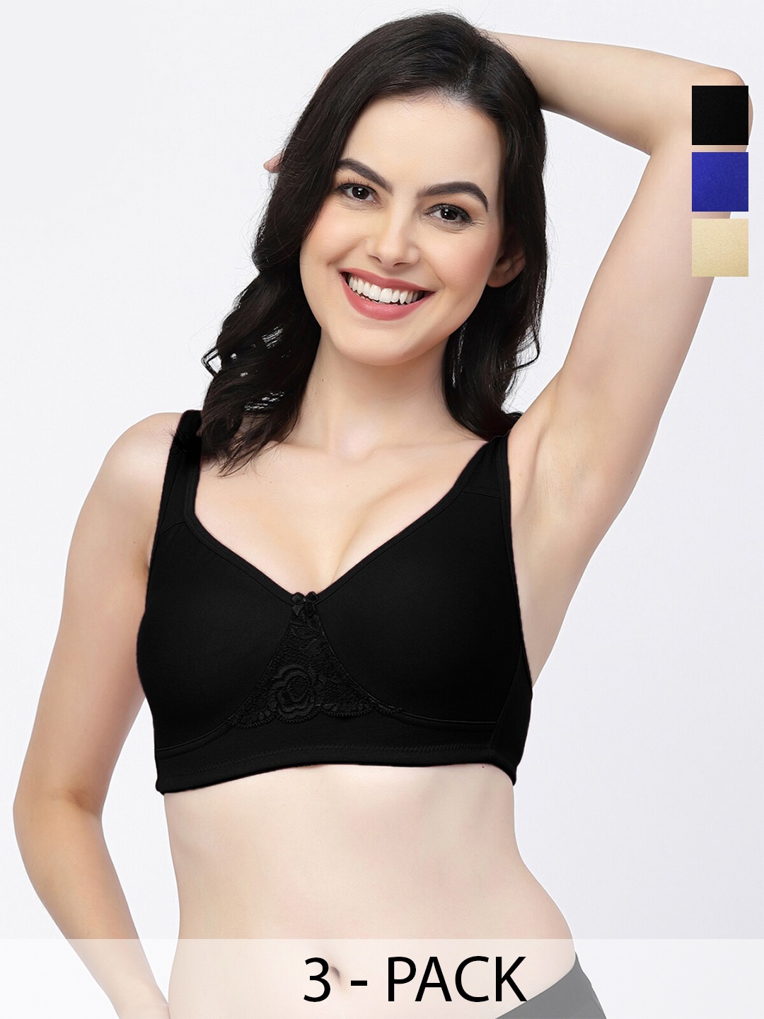 

College Girl Pack Of 3 Full Coverage Non Padded T-shirt Bra With All Day Comfort, Blue