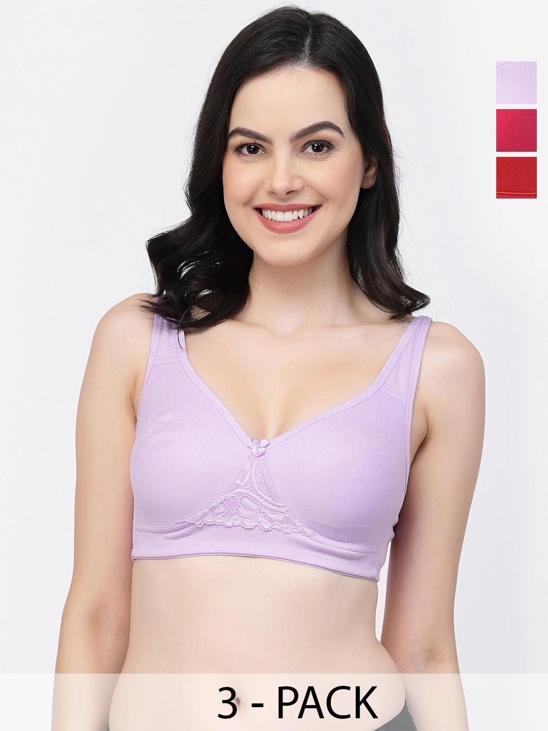 

College Girl Pack of 3 Full Coverage Cotton T-shirt Bra With All Day Comfort, Pink
