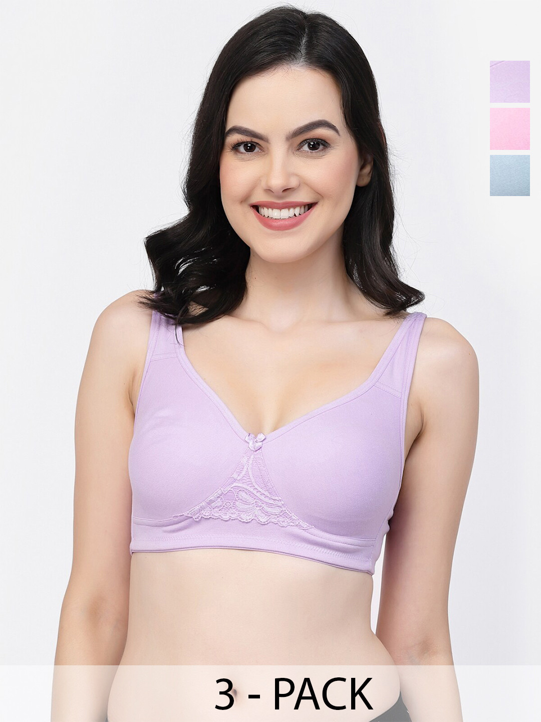 

College Girl Pack Of 3 Full Coverage Non Padded T-shirt Bra With All Day Comfort, Purple