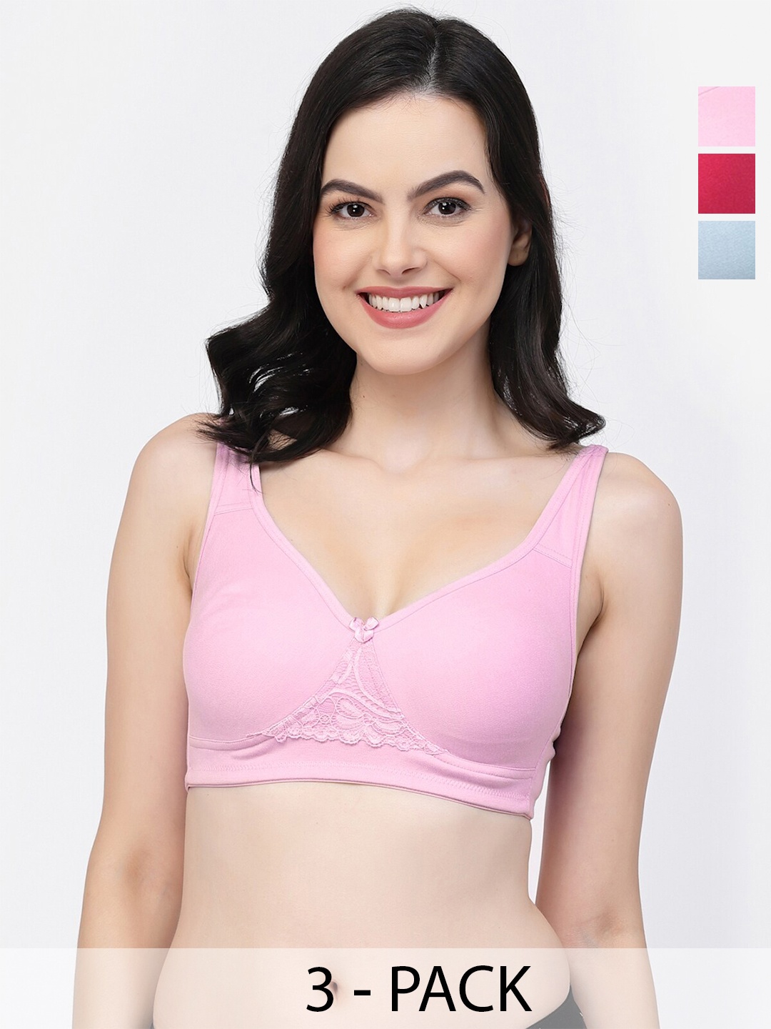 

College Girl Pack Of 3 Full Coverage Non Padded T-shirt Bra With All Day Comfort, Pink