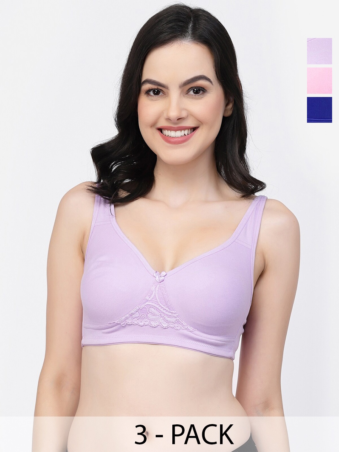 

College Girl Pack Of 3 Full Coverage Seamless Cotton T-shirt Bra With All Day Comfort, Purple