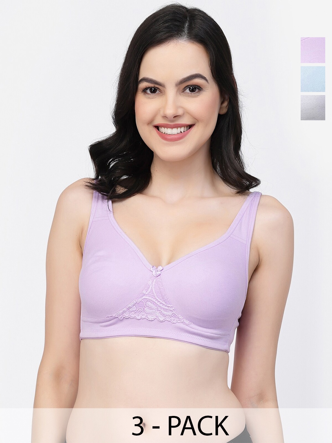 

College Girl Pack Of 3 Full Coverage Seamless Cotton T-shirt Bra With All Day Comfort, Blue
