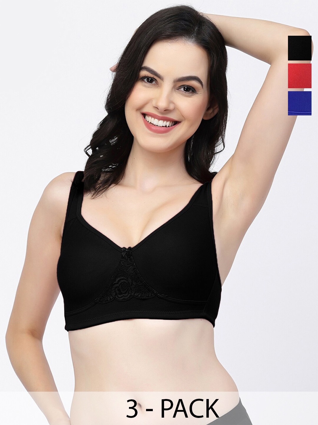 

College Girl Pack Of 3 Full Coverage Non Padded T-shirt Bra With All Day Comfort, Red