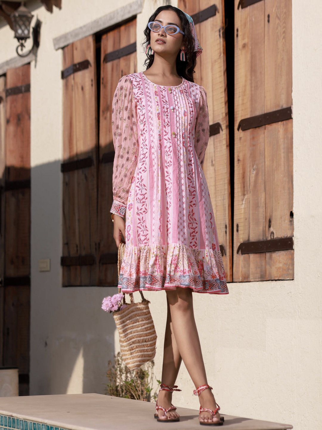 

Juniper Floral Printed A-Line Dress, Pink