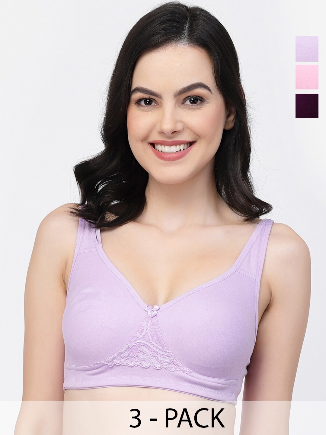 

College Girl Pack Of 3 Non Padded T-shirt Bra With All Day Comfort, Purple