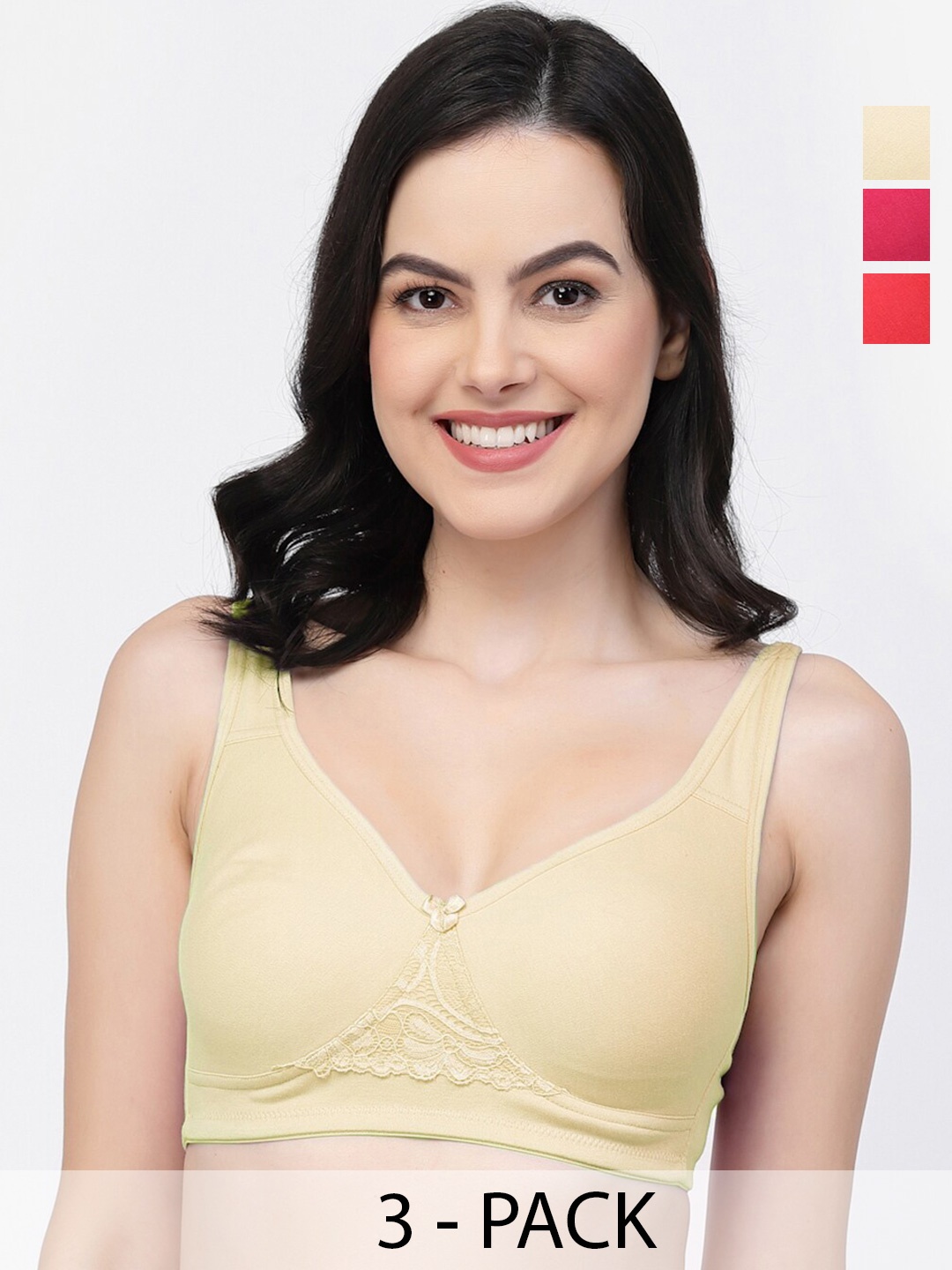 

College Girl Pack Of 3 Full Coverage Seamless Cotton T-shirt Bra With All Day Comfort, Pink