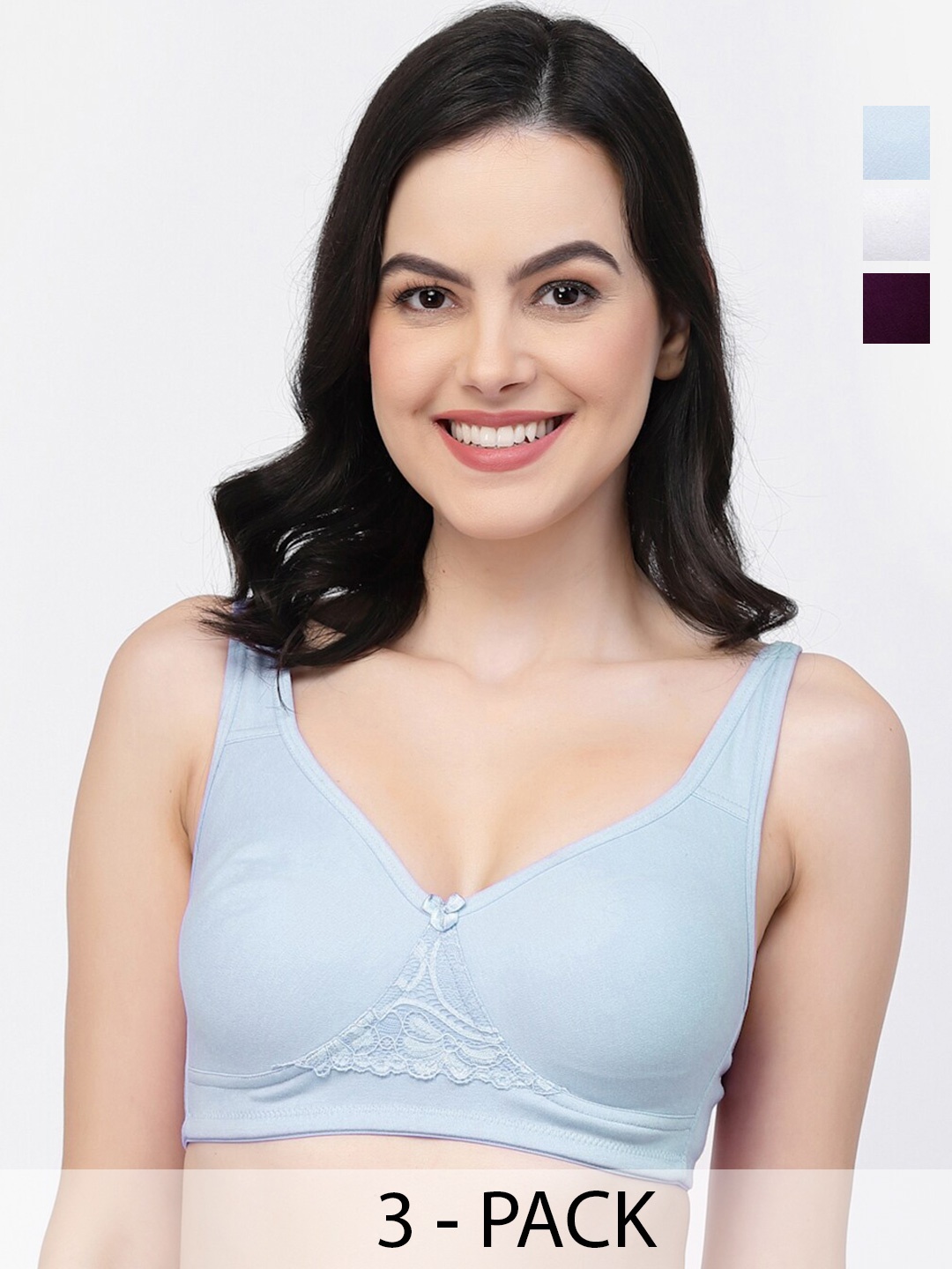 

College Girl Pack Of 3 Full Coverage Seamless Cotton T-shirt Bra With All Day Comfort, Blue