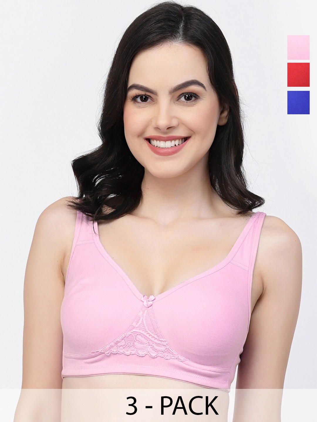 

College Girl Pack of 3 Full Coverage Cotton T-shirt Bra With All Day Comfort, Red