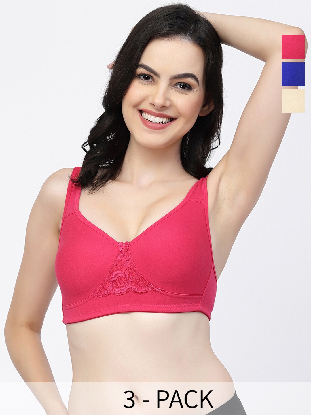

College Girl Pack Of 3 Full Coverage Seamless Cotton T-shirt Bra With All Day Comfort, Blue