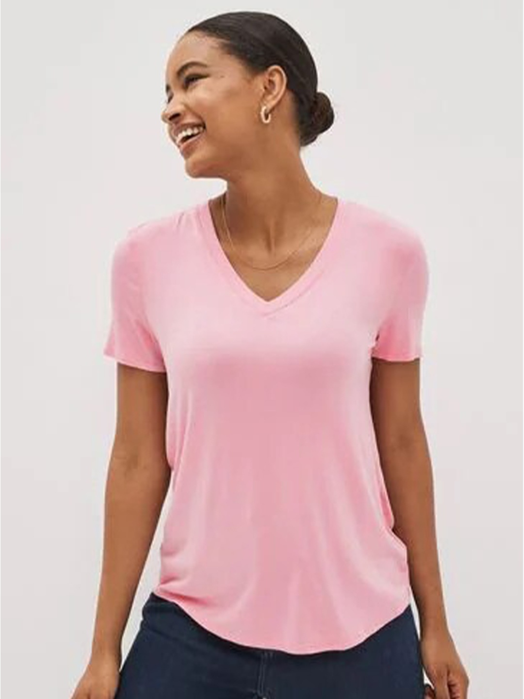 

COLOR CAPITAL V-Neck Short Sleeves Top, Pink