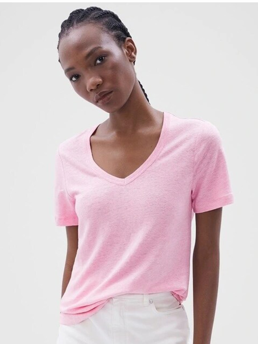 

COLOR CAPITAL V-Neck Short Sleeves Top, Pink