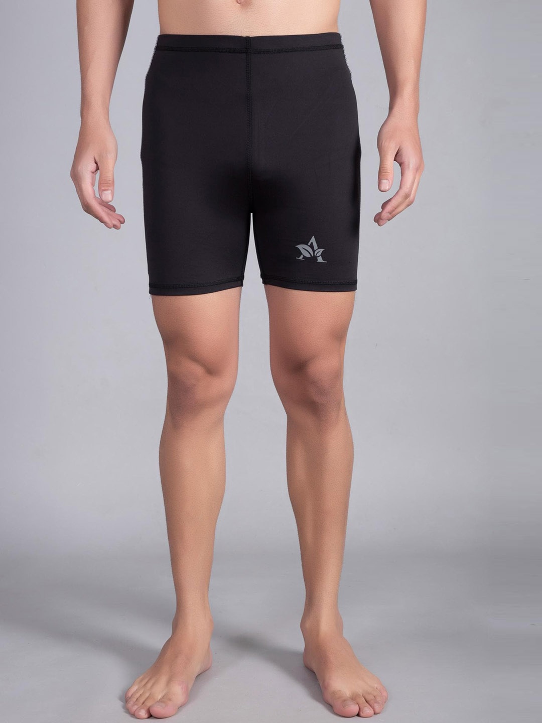 

A-Okay Men Mid-Rise Skinny Fit Swimming Sports Shorts, Black