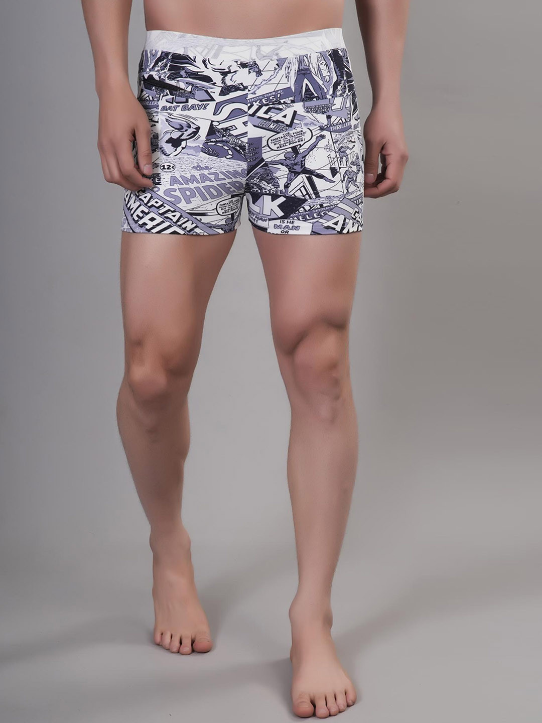 

A-Okay Men Captain America Printed Mid-Rise Skinny Fit Swimming Shorts, White