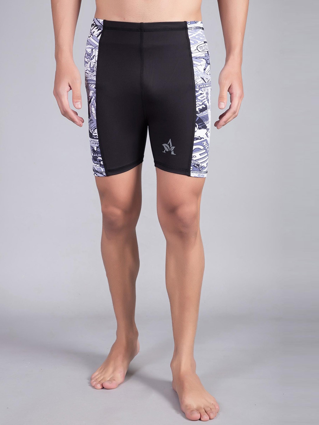 

A-Okay Men Captain America Printed Mid-Rise Skinny Fit Shorts, Black
