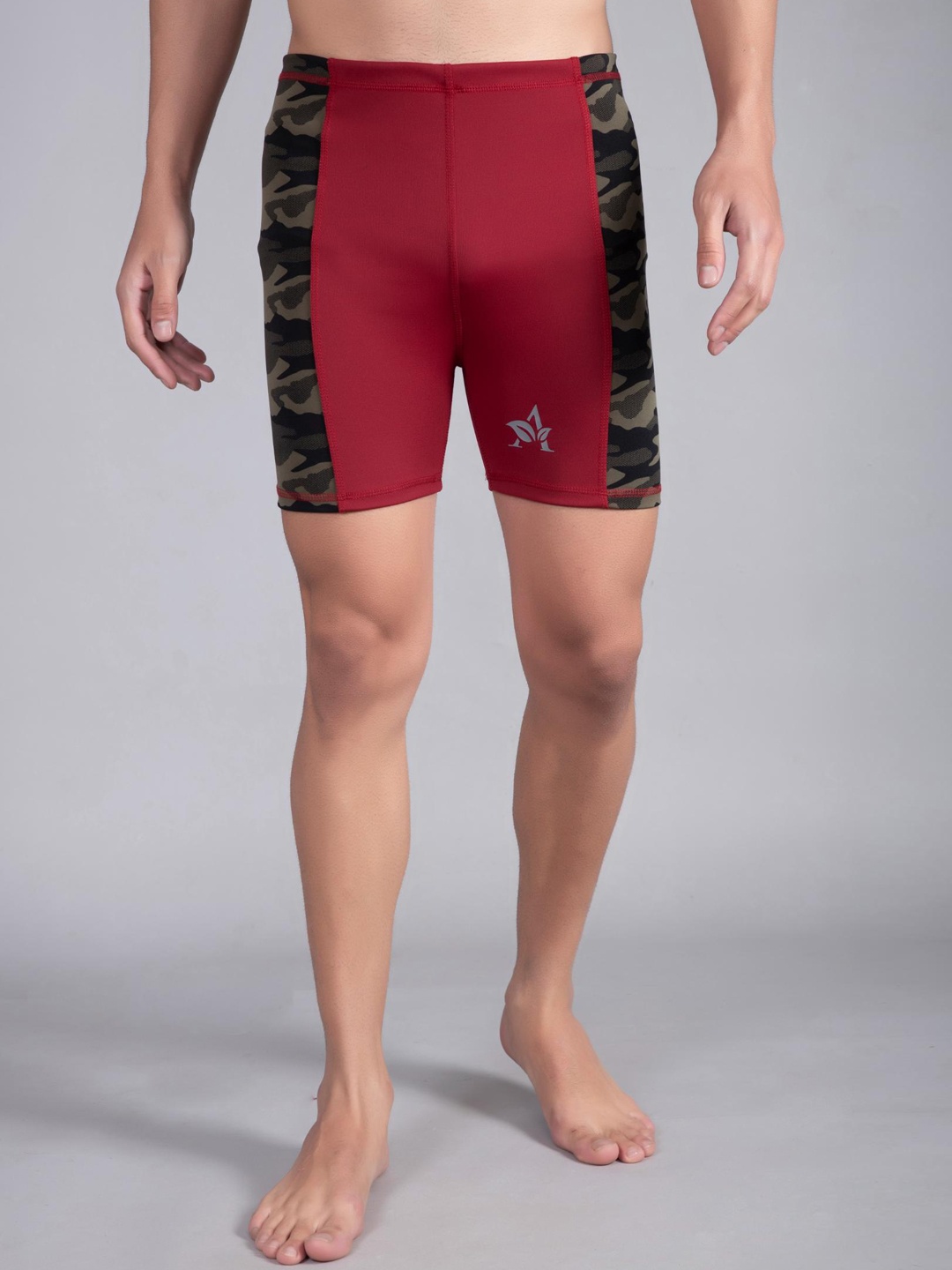 

A-Okay Men Camouflage Printed Skinny Fit Sports Shorts, Red