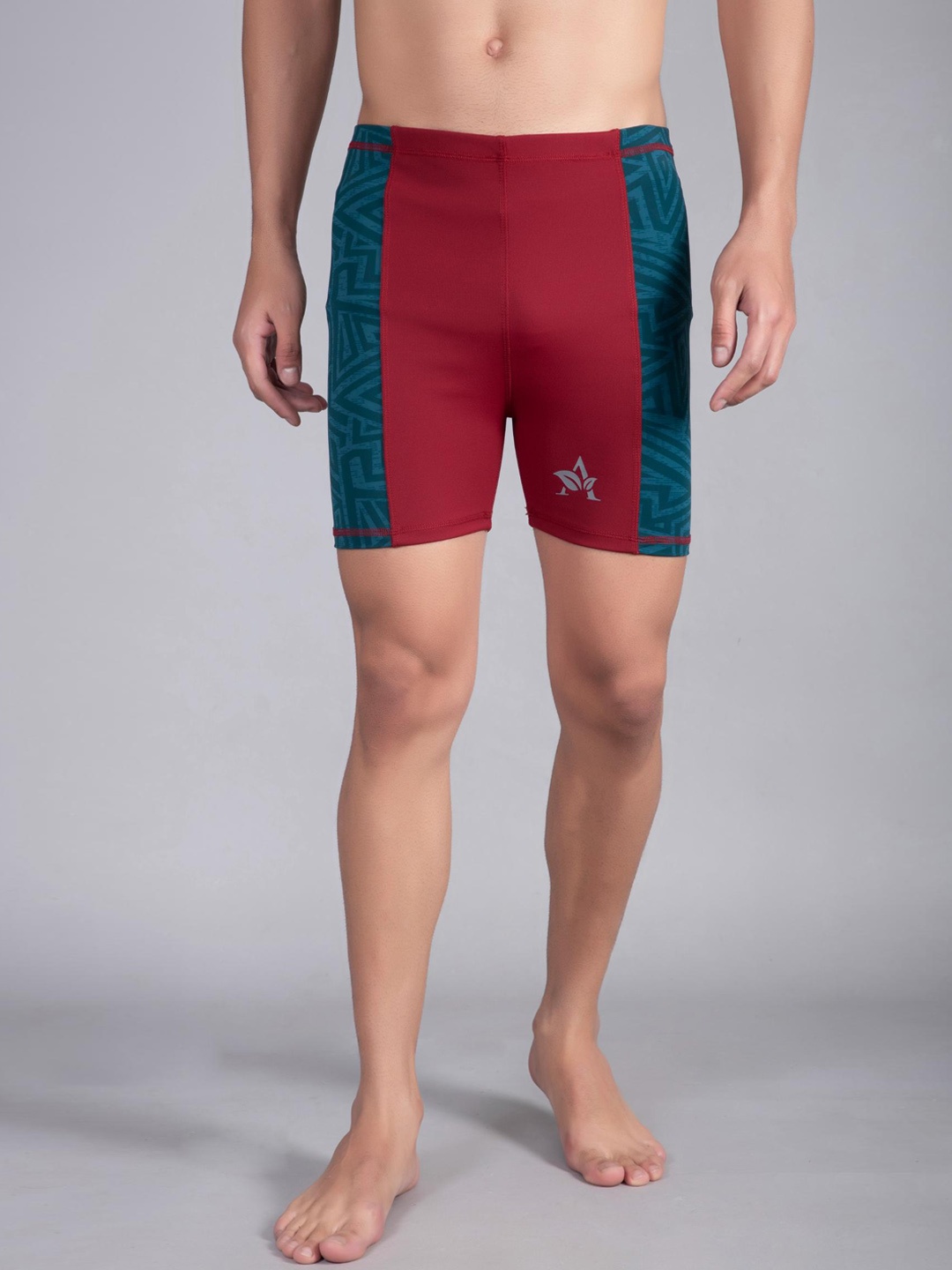

A-Okay Men Printed Skinny Fit Swimming Sports Shorts, Red
