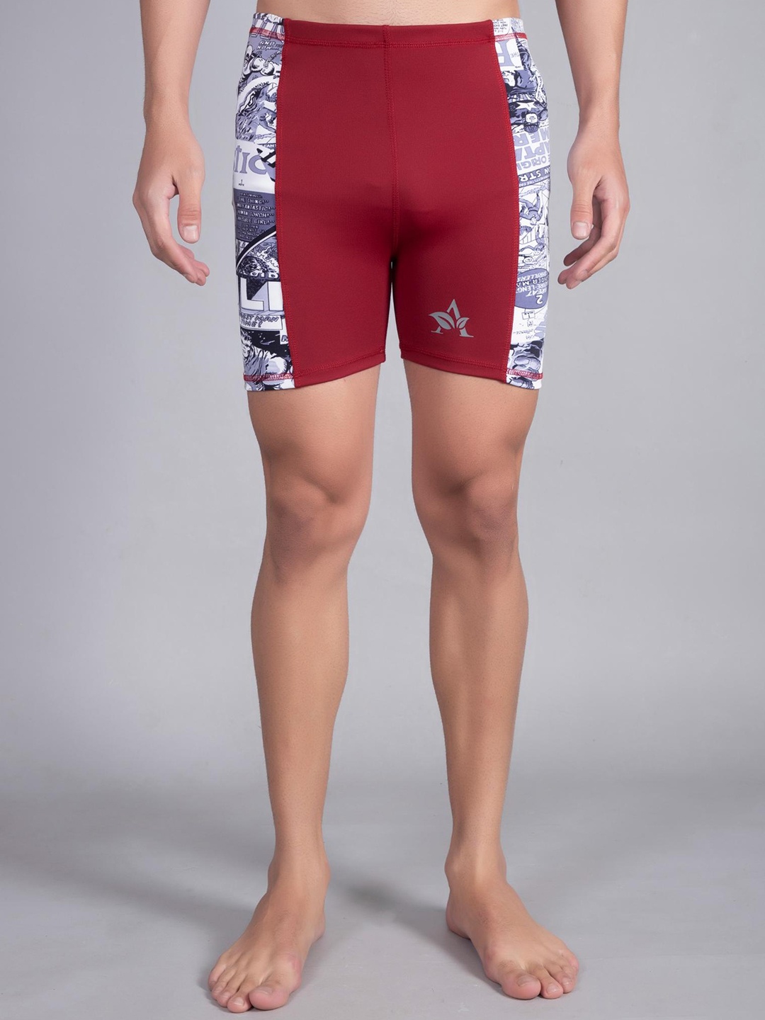 

A-Okay Men Fantastic Four Printed Mid-Rise Skinny Fit Sports Shorts, Red