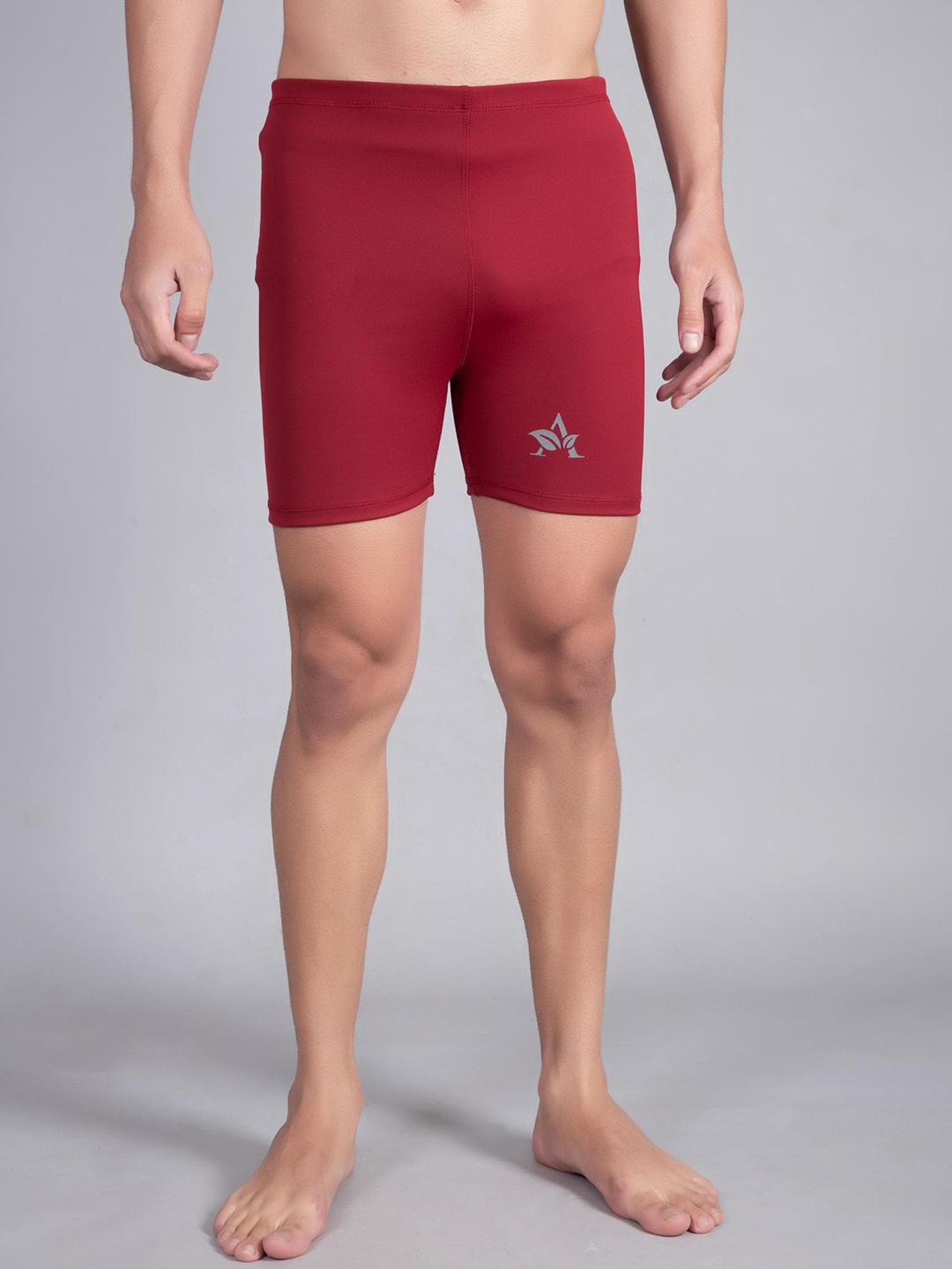 

A-Okay Women Mid-Rise Skinny Fit Running Sports Shorts, Maroon