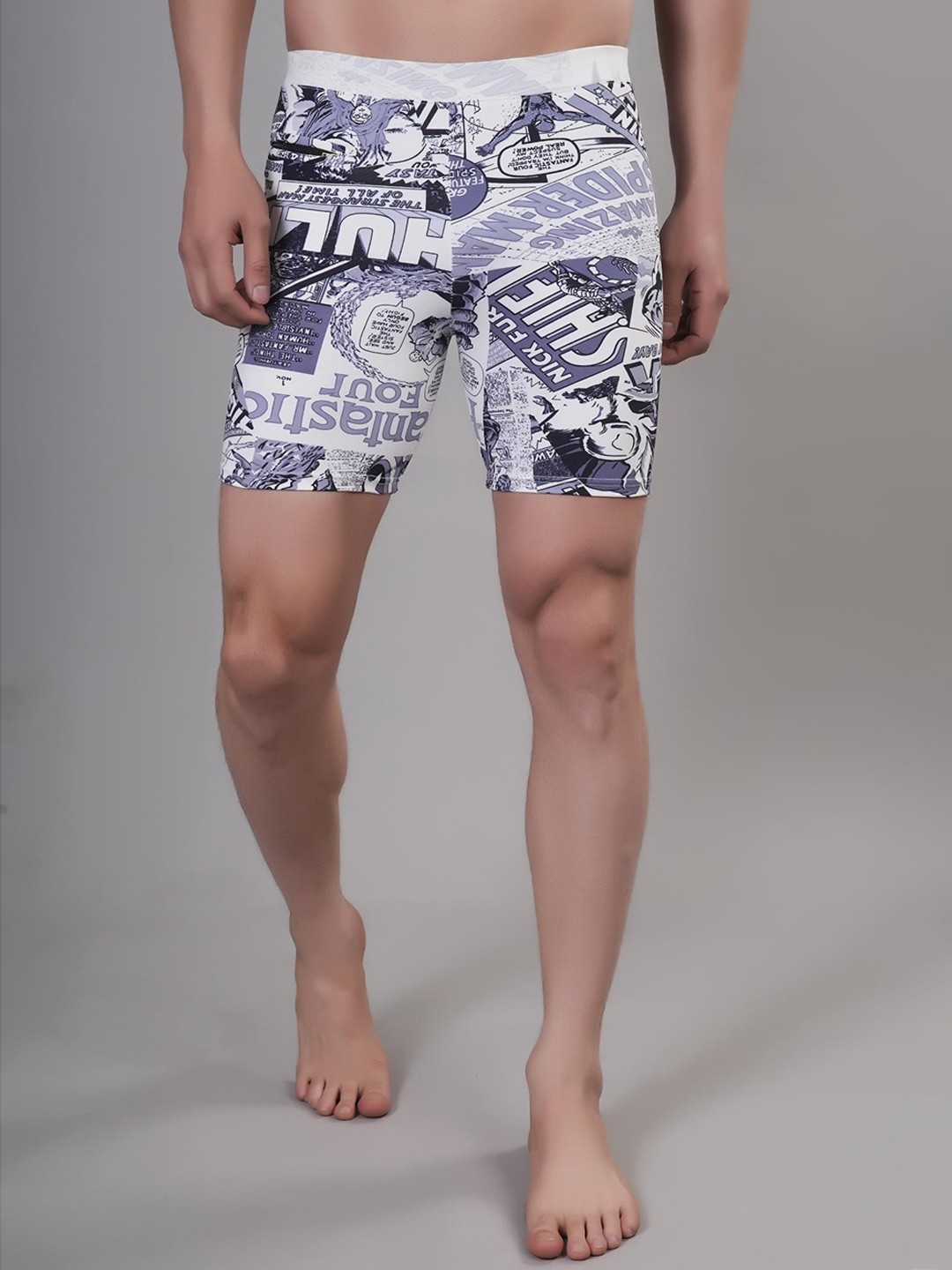 

A-Okay Men Marvel Printed Skinny Fit Swimming Shorts, White