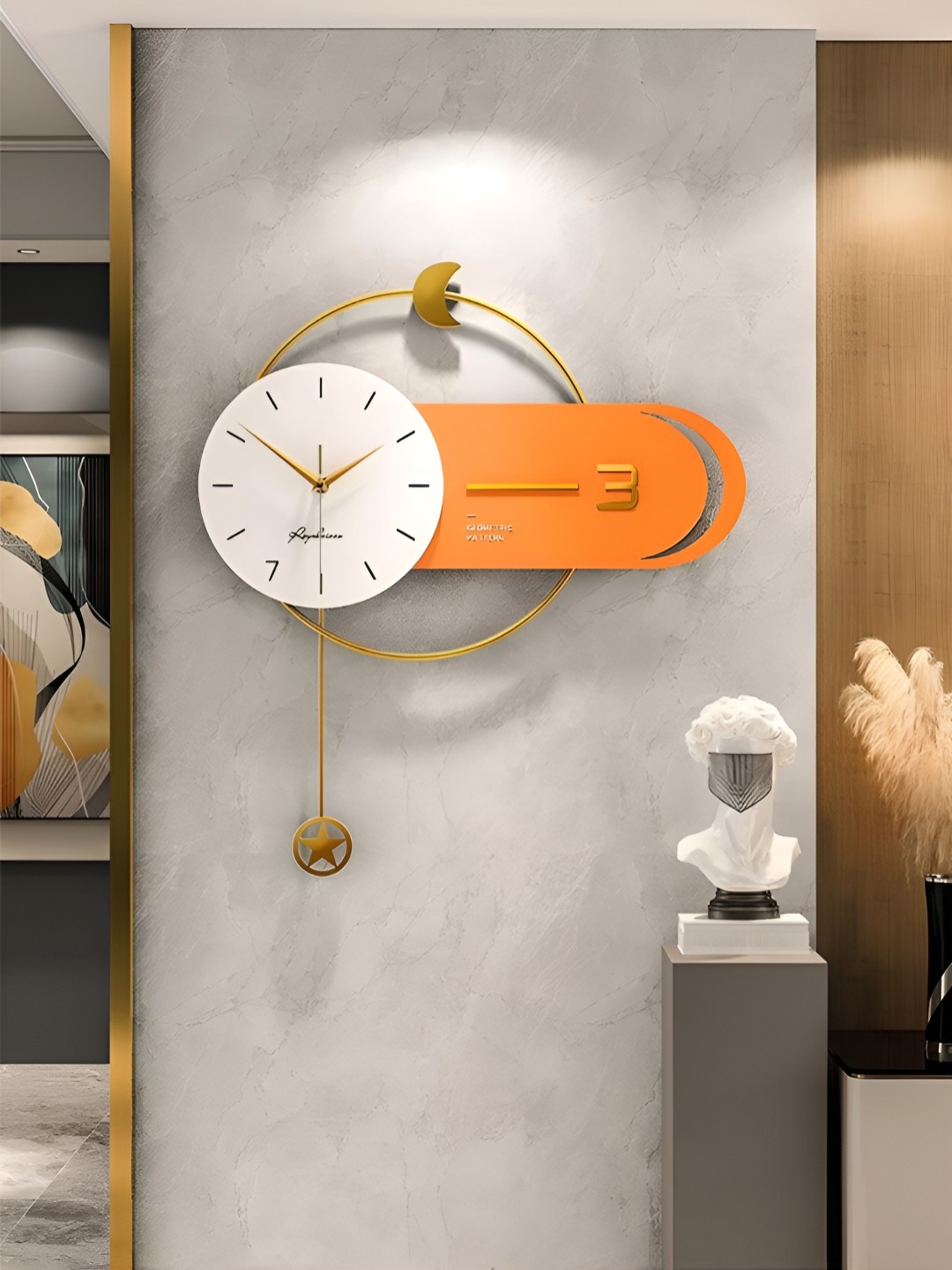 

The Art House White & Orange Abstract Shaped Traditional Wall Clock