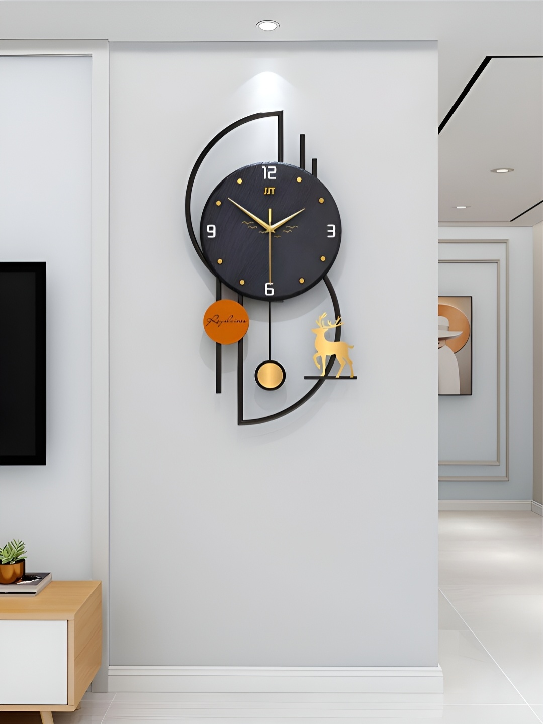 

The Art House Black & Orange Abstract Shaped Traditional Wall Clock