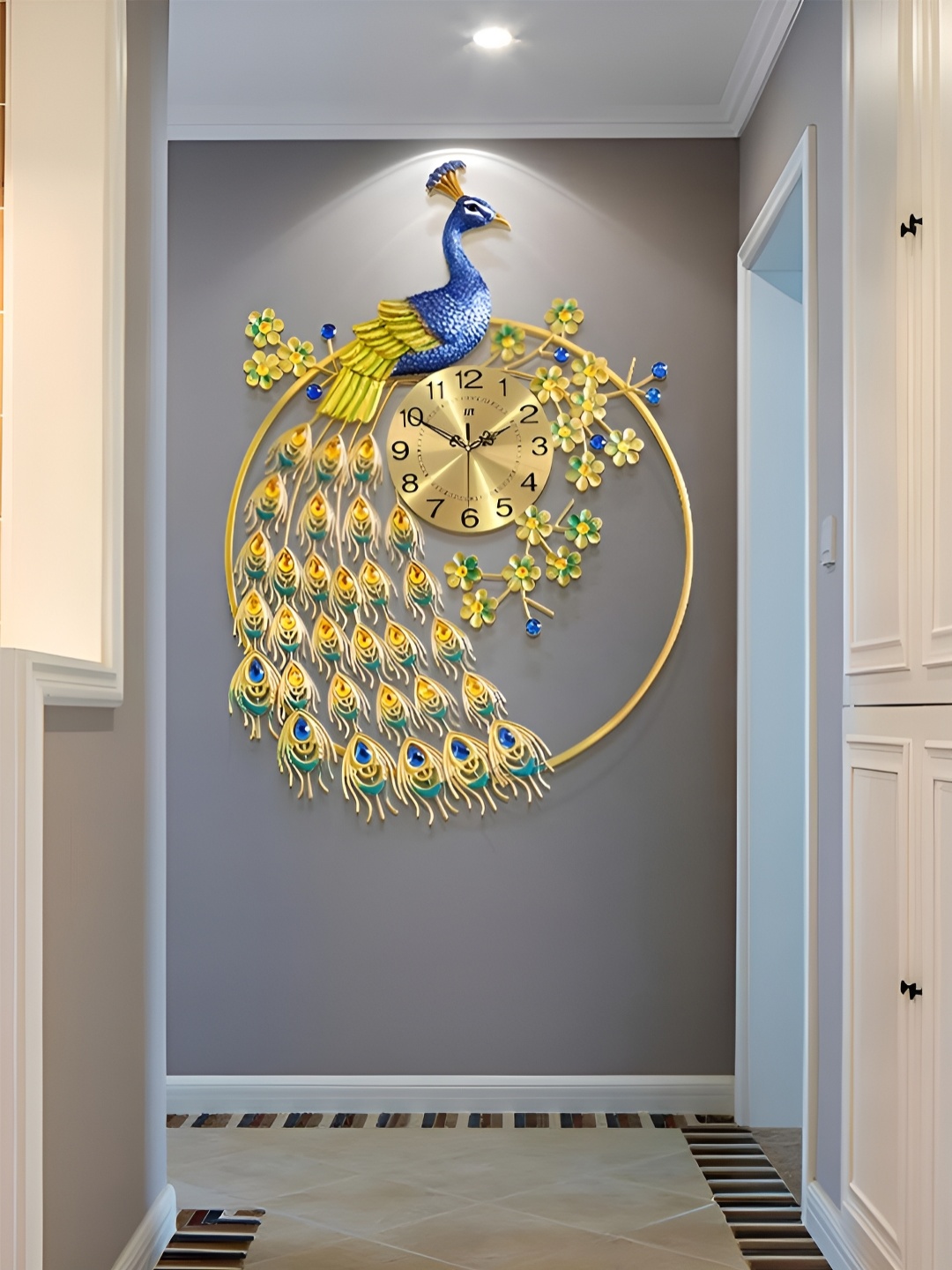 

The Art House Blue & Gold-Toned Embellished Animal Shaped Traditional Wall Clock