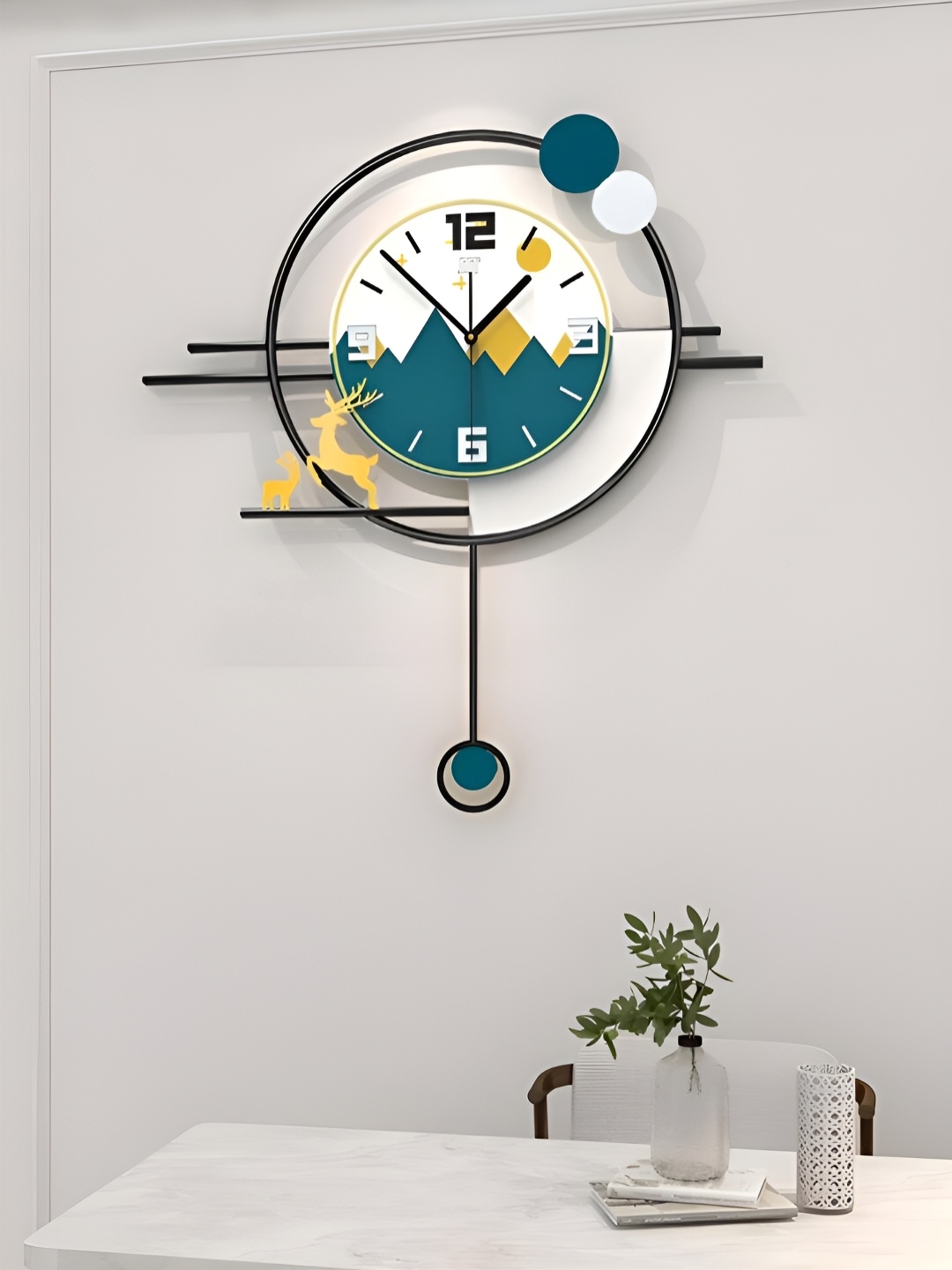 

The Art House White & Blue Colourblocked Abstract Shaped Traditional Wall Clock