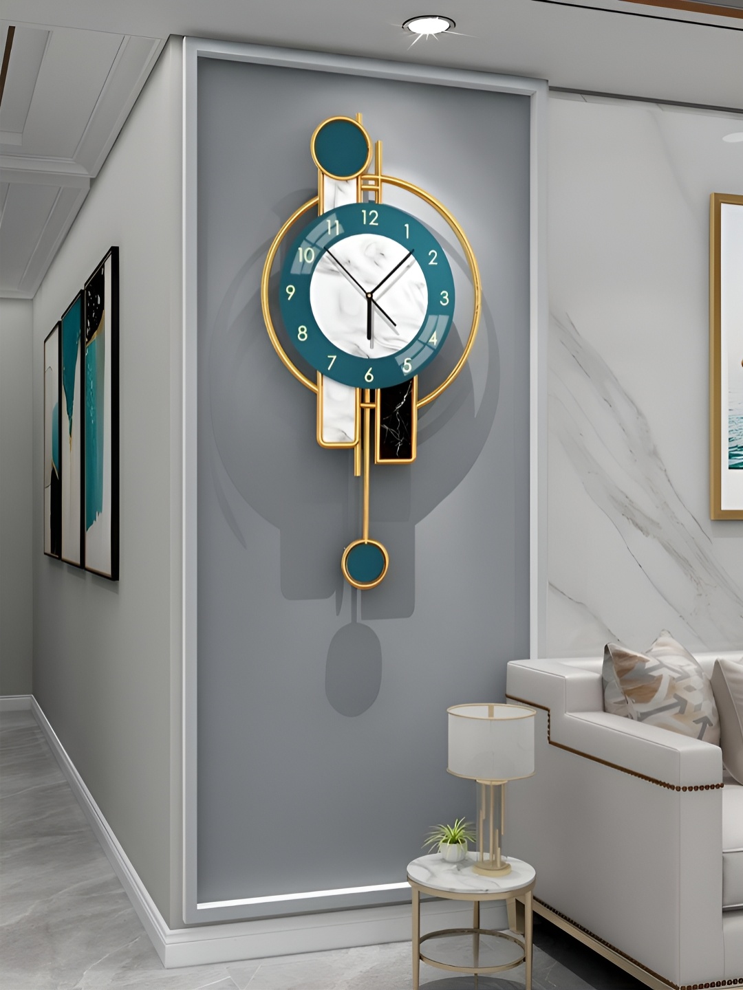 

The Art House Green & White Colourblocked Abstract Shaped Traditional Wall Clock