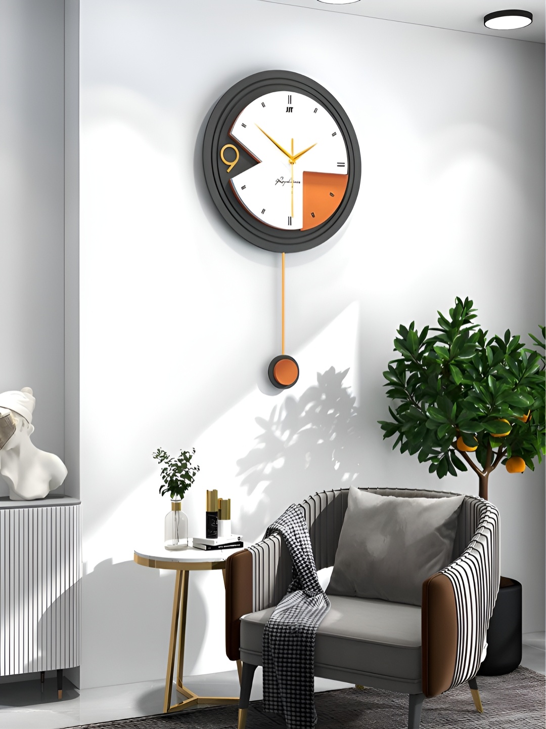 

The Art House White & Orange Printed Traditional Wall Clock