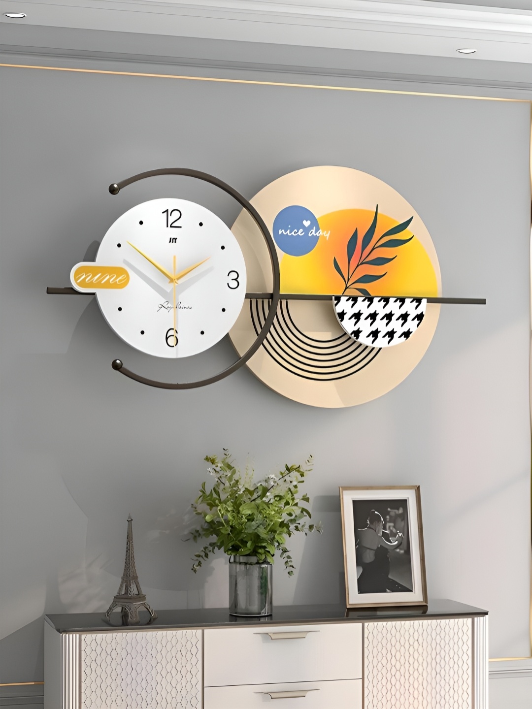 

The Art House White & Yellow Printed Abstract Shaped Traditional Wall Clock