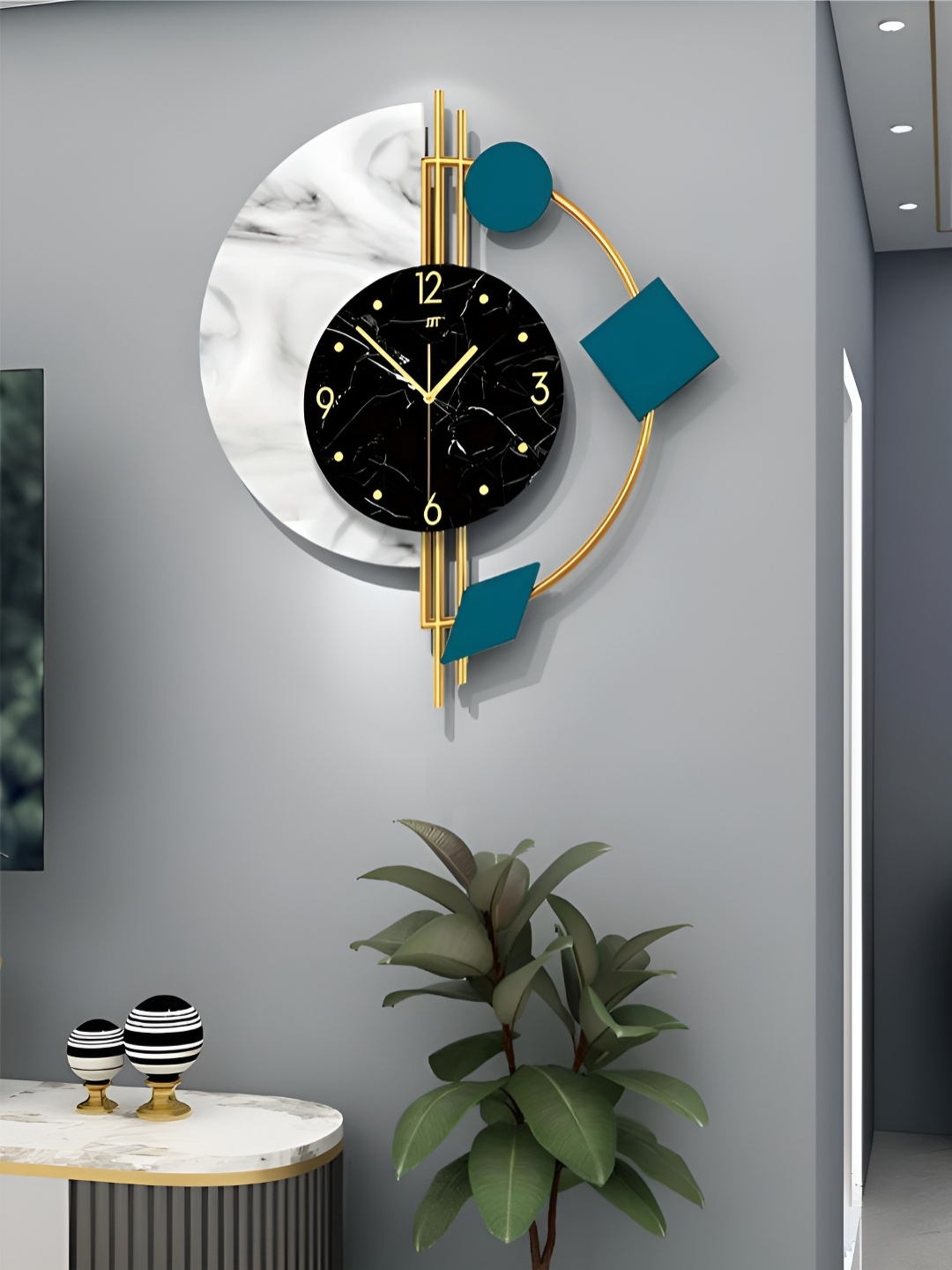 

The Art House Black & Blue Colourblocked Abstract Shaped Traditional Wall Clock