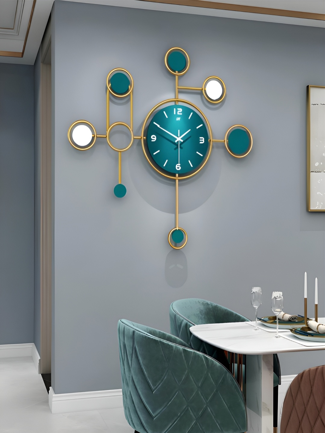 

The Art House Blue & Gold-Toned Printed Traditional Wall Clock