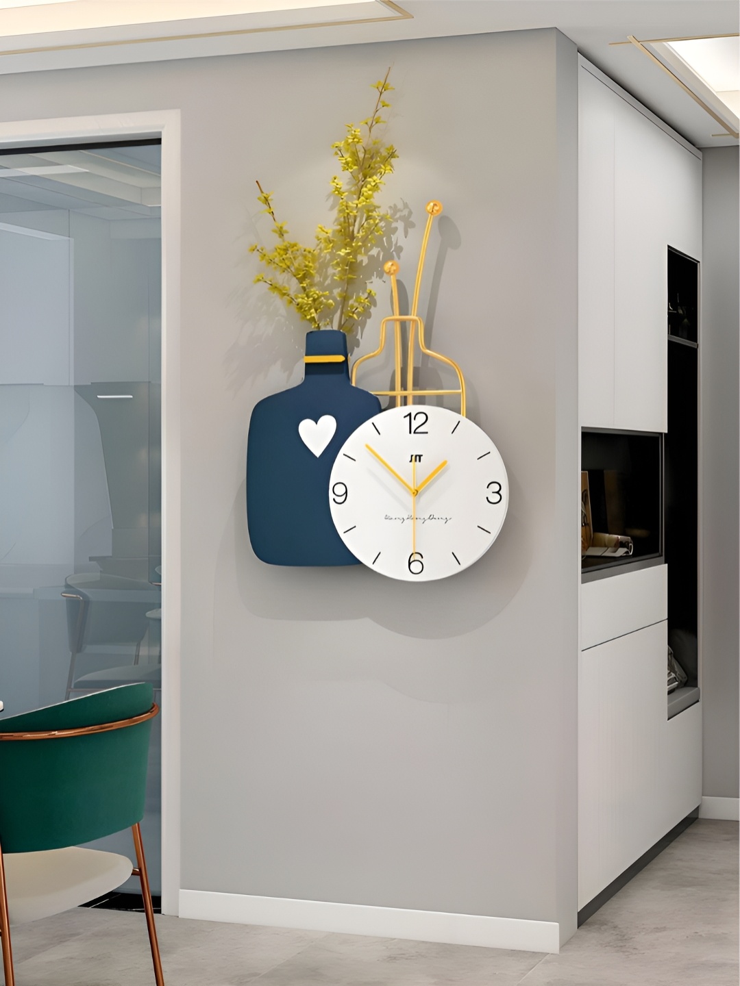 

The Art House White & Teal Abstract Shaped Traditional Wall Clock