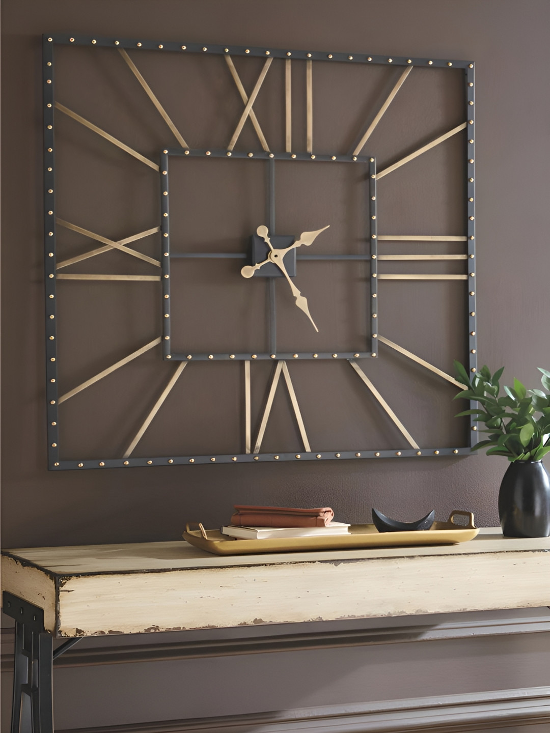 

The Art House Green & Brown Square Shaped Metal Wall Clock