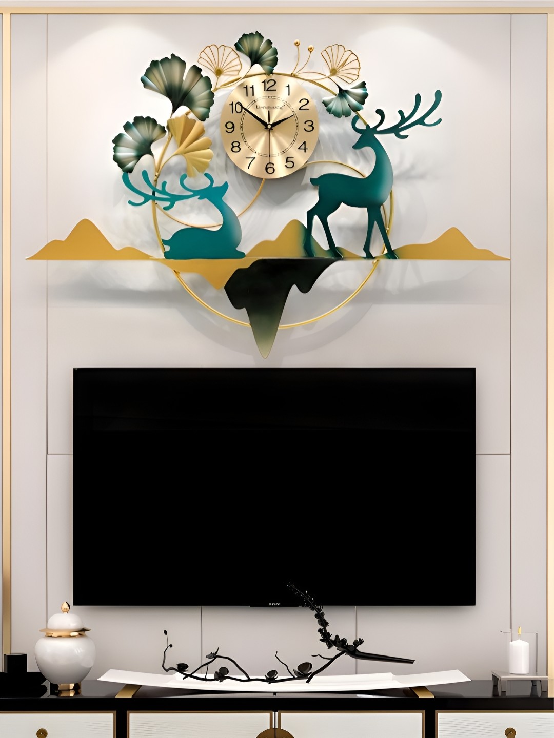 

The Art House Gold Toned & Green Abstract Shaped Traditional Wall Clock