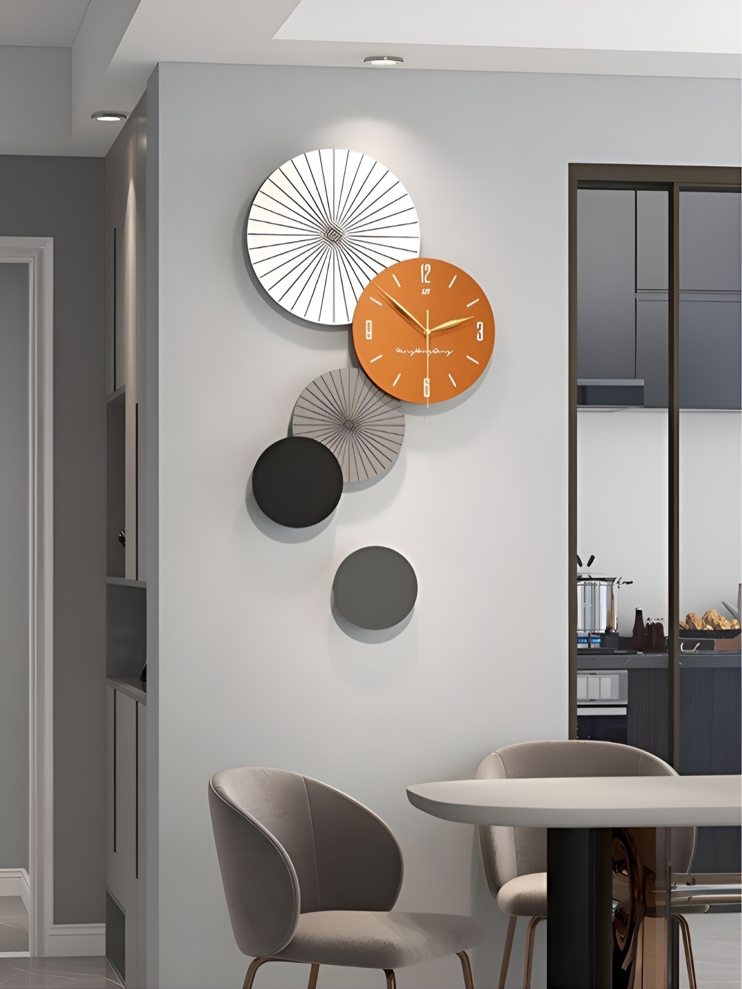

The Art House White & Orange Round Shaped Metal Wall Clock
