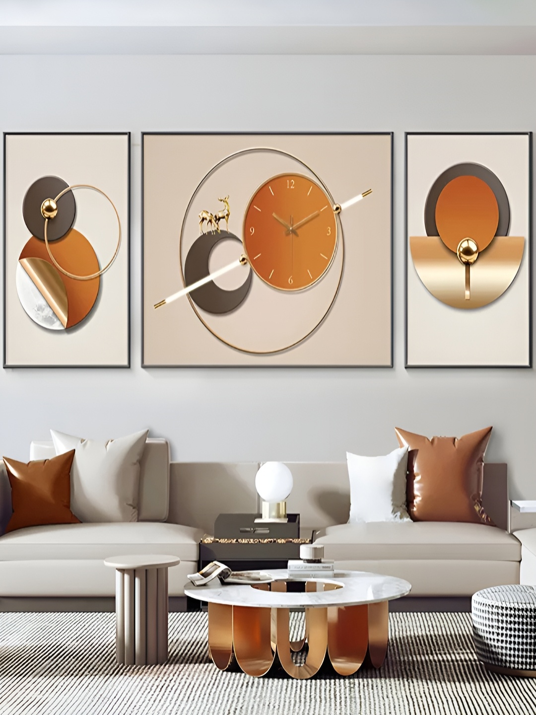 

The Art House Brown & Orange Printed Abstract Shaped Traditional Wall Clock