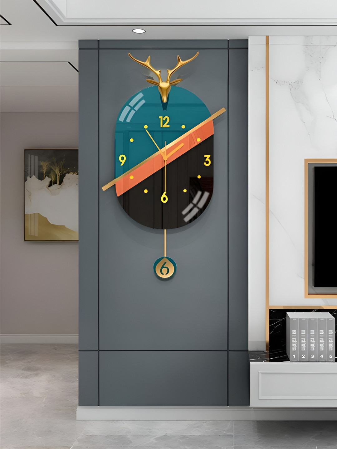 

The Art House Blue & Black Colourblocked Abstract Shaped Traditional Wall Clock