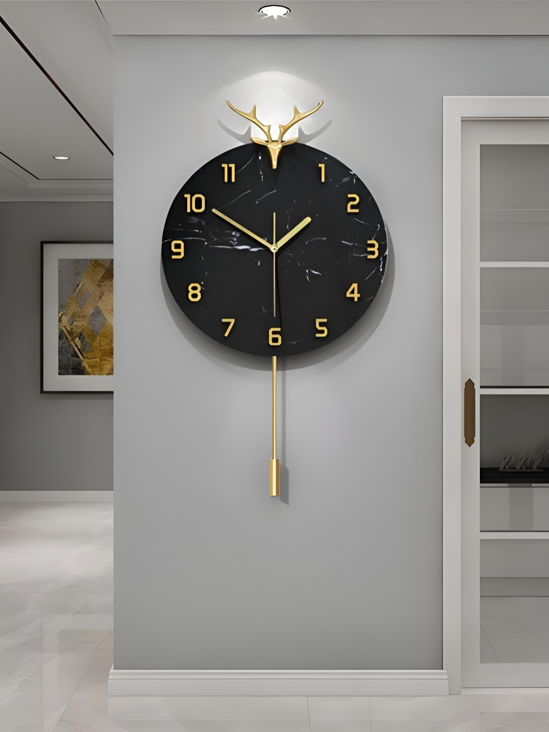 

The Art House Black & Gold Toned Abstract Shaped Traditional Wall Clock