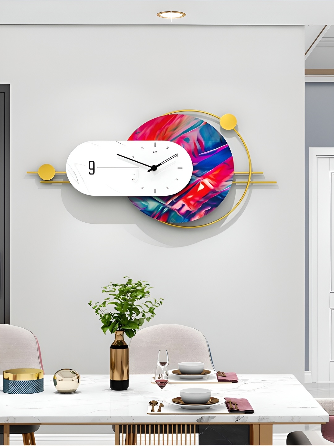 

The Art House White & Pink Colourblocked Abstract Shaped Traditional Wall Clock
