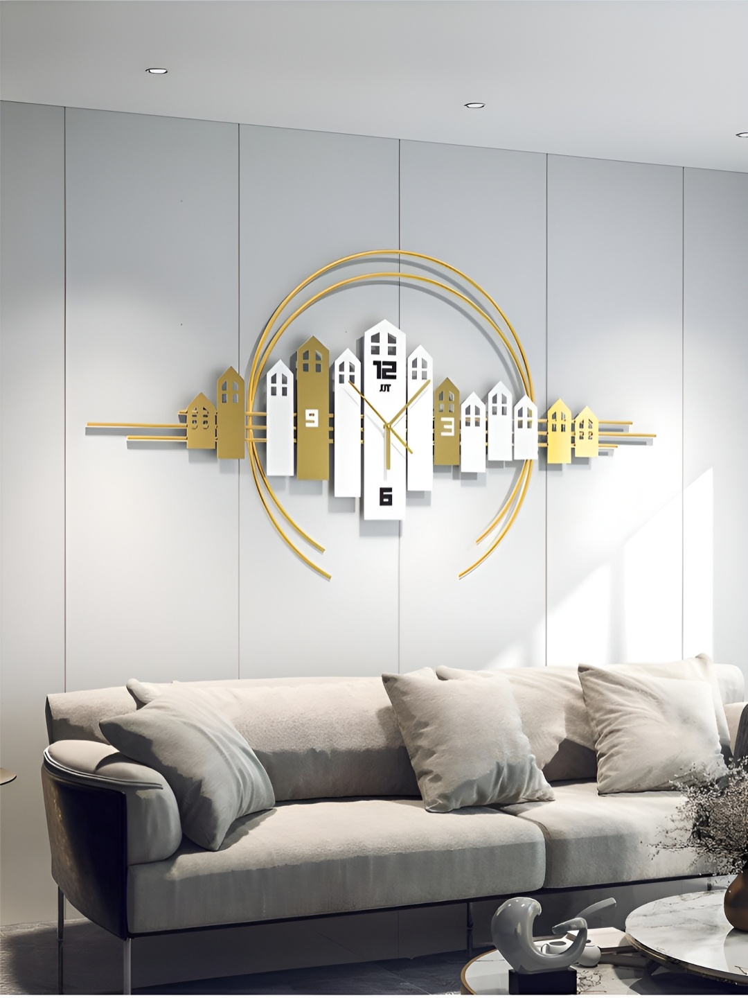 

The Art House Gold Toned & White Textured Abstract Shaped Traditional Wall Clock