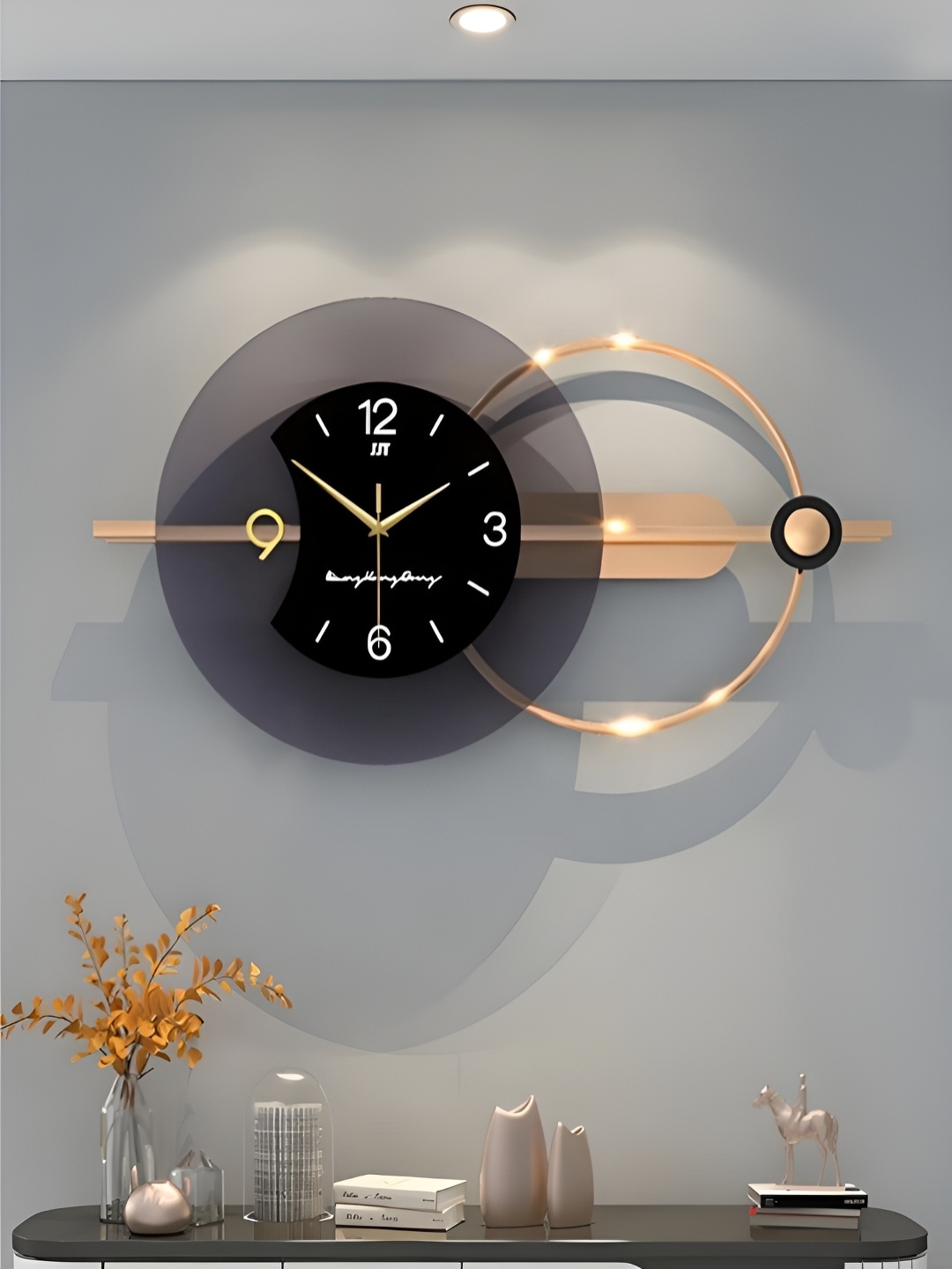 

The Art House Black & Gold Toned Abstract Shaped Traditional Wall Clock